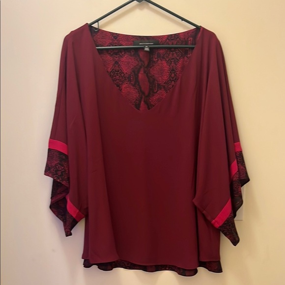 White House Black Market Red 3/4 Sleeve Embellished Blouse - Picture 1 of 12